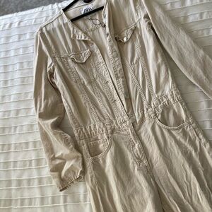 Zara Light Beige Long Sleeve Jumpsuit